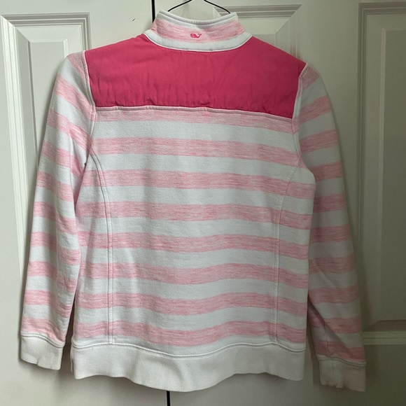 Vineyard Vines Women’s Sweater- pink and white colored stripes, XS, Quarter Zip - Picture 2 of 3